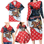 Australia Christmas In July Personalised Family Matching Long Sleeve Bodycon Dress and Hawaiian Shirt Santa Horse Racing Aboriginal Dot Art
