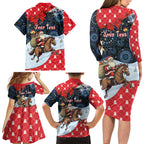 Australia Christmas In July Personalised Family Matching Long Sleeve Bodycon Dress and Hawaiian Shirt Santa Horse Racing Aboriginal Dot Art
