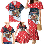 Australia Christmas In July Personalised Family Matching Mermaid Dress and Hawaiian Shirt Santa Horse Racing Aboriginal Dot Art