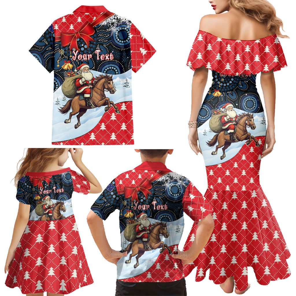 Australia Christmas In July Personalised Family Matching Mermaid Dress and Hawaiian Shirt Santa Horse Racing Aboriginal Dot Art