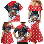 Australia Christmas In July Personalised Family Matching Mermaid Dress and Hawaiian Shirt Santa Horse Racing Aboriginal Dot Art