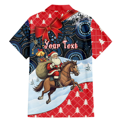 Australia Christmas In July Personalised Family Matching Mermaid Dress and Hawaiian Shirt Santa Horse Racing Aboriginal Dot Art