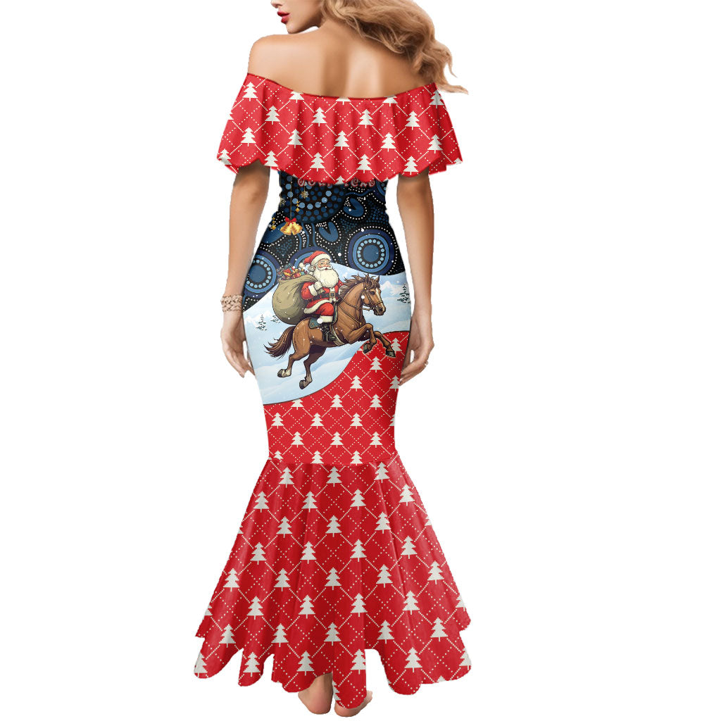 Australia Christmas In July Personalised Family Matching Mermaid Dress and Hawaiian Shirt Santa Horse Racing Aboriginal Dot Art