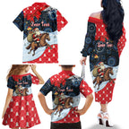Australia Christmas In July Personalised Family Matching Off The Shoulder Long Sleeve Dress and Hawaiian Shirt Santa Horse Racing Aboriginal Dot Art