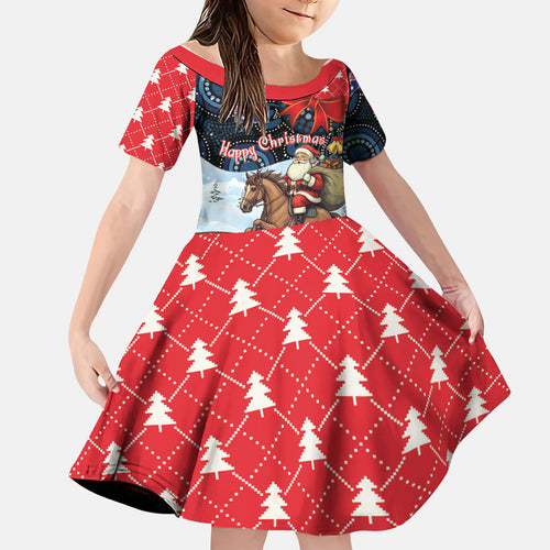 Australia Christmas In July Personalised Family Matching Off Shoulder Maxi Dress and Hawaiian Shirt Santa Horse Racing Aboriginal Dot Art