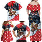 Australia Christmas In July Personalised Family Matching Off Shoulder Maxi Dress and Hawaiian Shirt Santa Horse Racing Aboriginal Dot Art