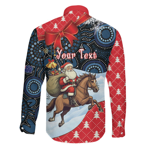 Australia Christmas In July Personalised Family Matching Off Shoulder Maxi Dress and Hawaiian Shirt Santa Horse Racing Aboriginal Dot Art