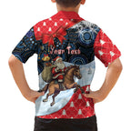 Australia Christmas In July Personalised Family Matching Off Shoulder Short Dress and Hawaiian Shirt Santa Horse Racing Aboriginal Dot Art
