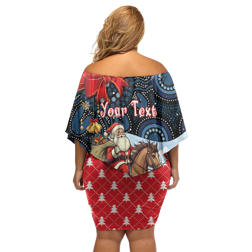 Australia Christmas In July Personalised Family Matching Off Shoulder Short Dress and Hawaiian Shirt Santa Horse Racing Aboriginal Dot Art