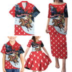 Australia Christmas In July Personalised Family Matching Puletasi and Hawaiian Shirt Santa Horse Racing Aboriginal Dot Art