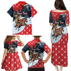 Australia Christmas In July Personalised Family Matching Puletasi and Hawaiian Shirt Santa Horse Racing Aboriginal Dot Art