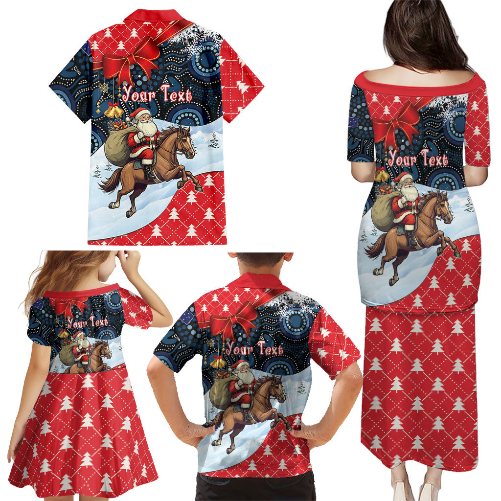 Australia Christmas In July Personalised Family Matching Puletasi and Hawaiian Shirt Santa Horse Racing Aboriginal Dot Art