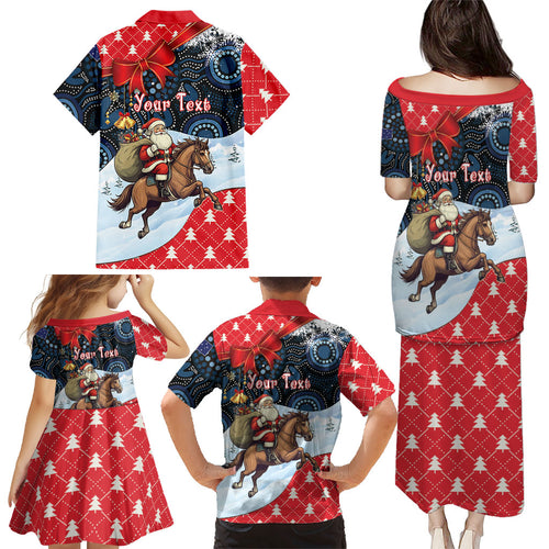 Australia Christmas In July Personalised Family Matching Puletasi and Hawaiian Shirt Santa Horse Racing Aboriginal Dot Art