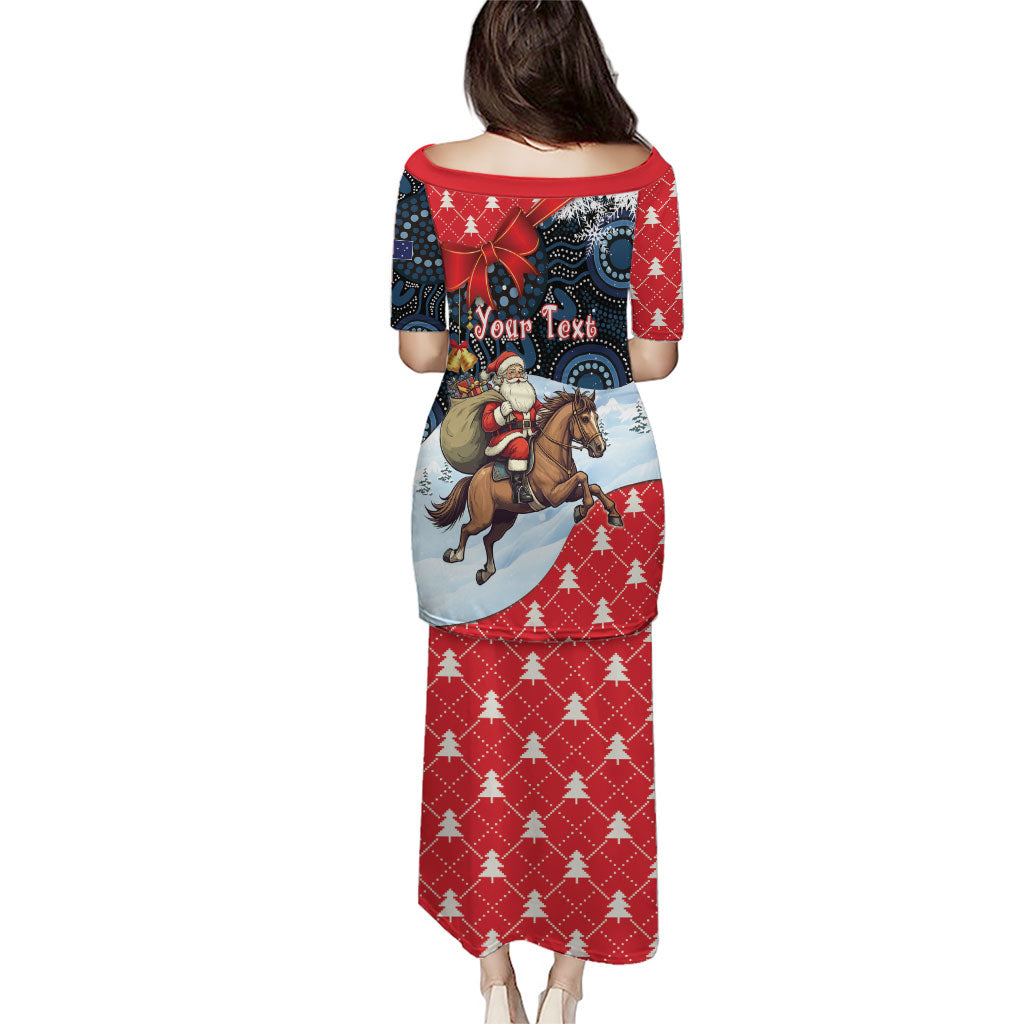 Australia Christmas In July Personalised Family Matching Puletasi and Hawaiian Shirt Santa Horse Racing Aboriginal Dot Art