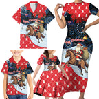 Australia Christmas In July Personalised Family Matching Short Sleeve Bodycon Dress and Hawaiian Shirt Santa Horse Racing Aboriginal Dot Art