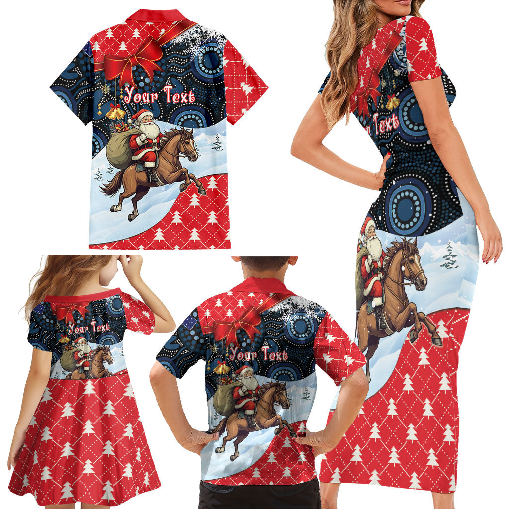 Australia Christmas In July Personalised Family Matching Short Sleeve Bodycon Dress and Hawaiian Shirt Santa Horse Racing Aboriginal Dot Art