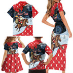 Australia Christmas In July Personalised Family Matching Short Sleeve Bodycon Dress and Hawaiian Shirt Santa Horse Racing Aboriginal Dot Art