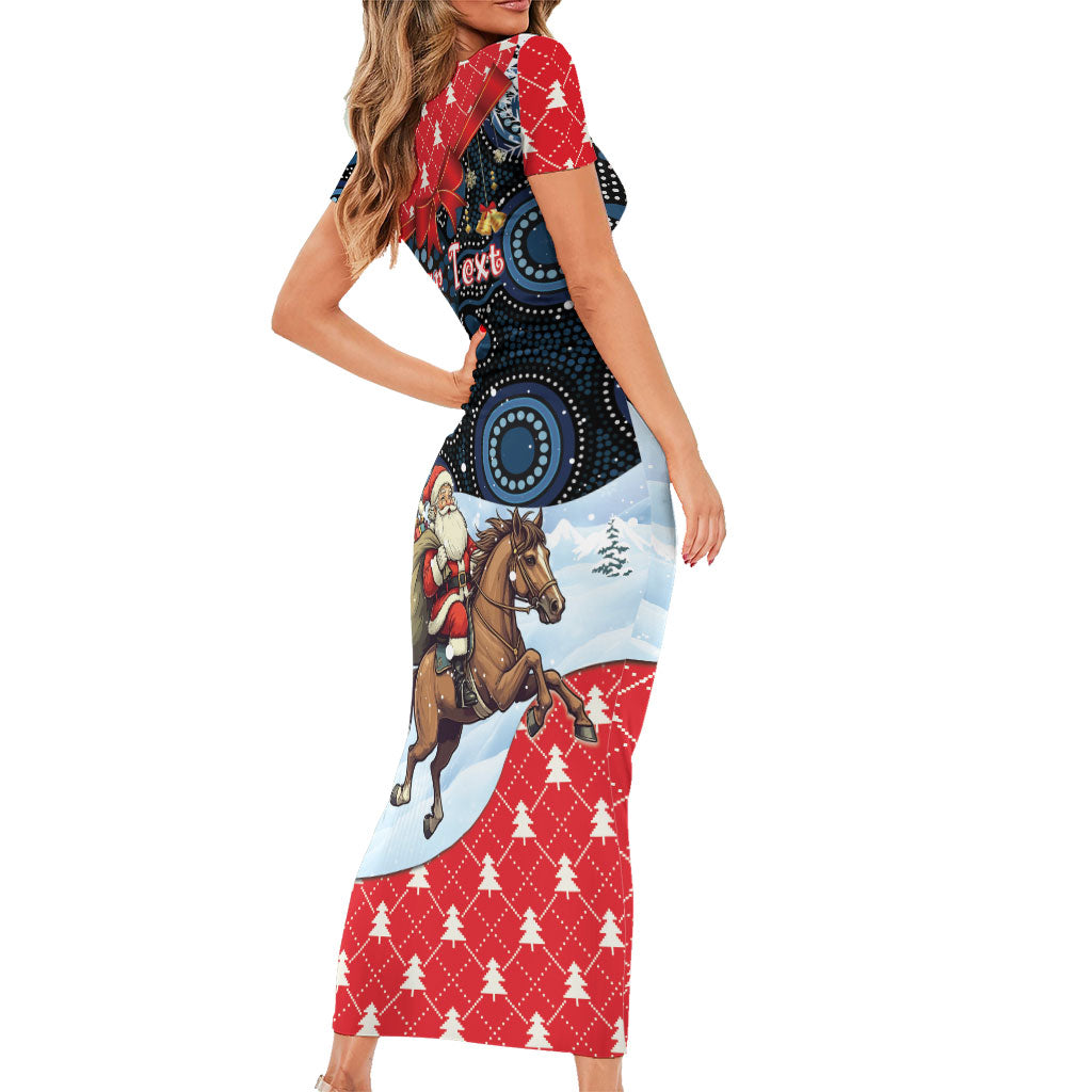 Australia Christmas In July Personalised Family Matching Short Sleeve Bodycon Dress and Hawaiian Shirt Santa Horse Racing Aboriginal Dot Art
