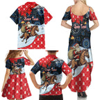 Australia Christmas In July Personalised Family Matching Summer Maxi Dress and Hawaiian Shirt Santa Horse Racing Aboriginal Dot Art