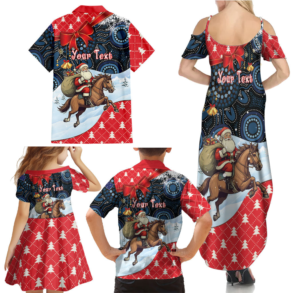 Australia Christmas In July Personalised Family Matching Summer Maxi Dress and Hawaiian Shirt Santa Horse Racing Aboriginal Dot Art