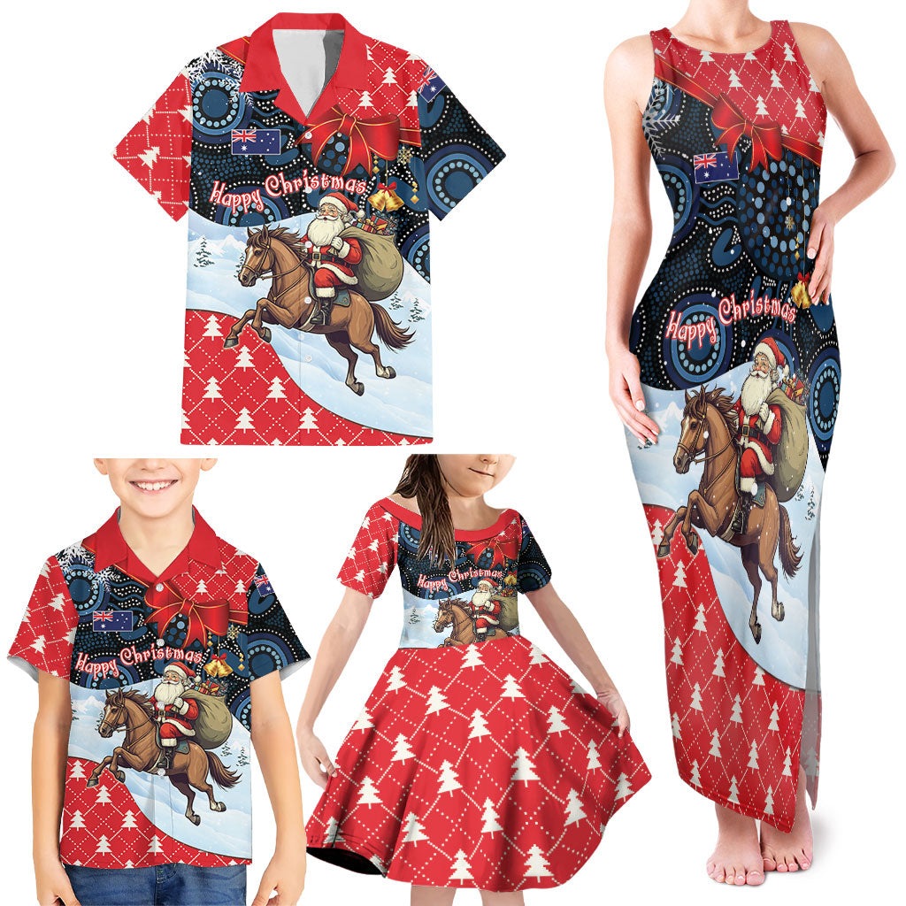 Australia Christmas In July Personalised Family Matching Tank Maxi Dress and Hawaiian Shirt Santa Horse Racing Aboriginal Dot Art