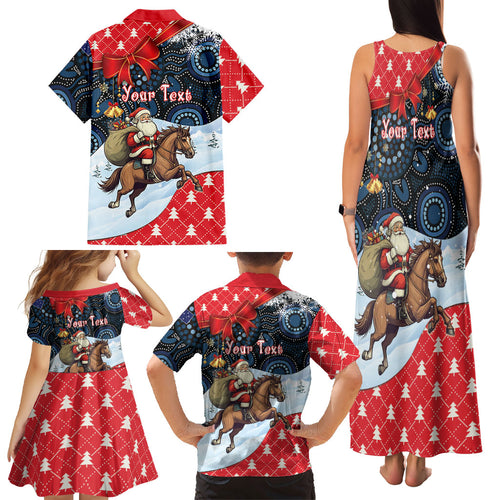 Australia Christmas In July Personalised Family Matching Tank Maxi Dress and Hawaiian Shirt Santa Horse Racing Aboriginal Dot Art