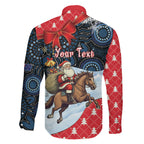 Australia Christmas In July Personalised Family Matching Tank Maxi Dress and Hawaiian Shirt Santa Horse Racing Aboriginal Dot Art