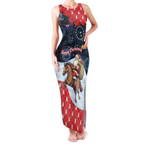 Australia Christmas In July Personalised Family Matching Tank Maxi Dress and Hawaiian Shirt Santa Horse Racing Aboriginal Dot Art