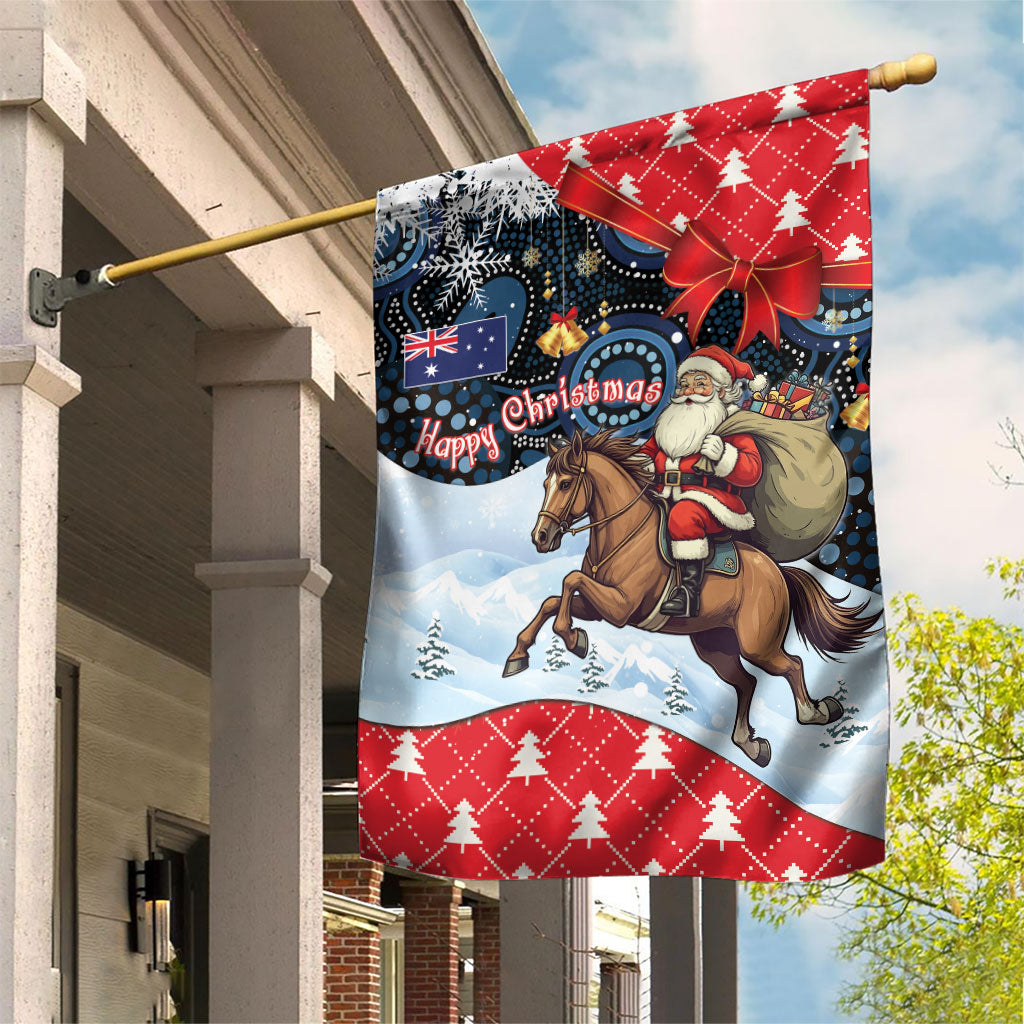 Australia Christmas In July Garden Flag Santa Horse Racing Aboriginal Dot Art