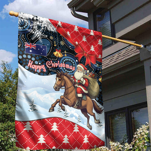 Australia Christmas In July Garden Flag Santa Horse Racing Aboriginal Dot Art