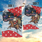 Australia Christmas In July Garden Flag Santa Horse Racing Aboriginal Dot Art