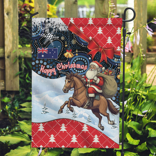 Australia Christmas In July Garden Flag Santa Horse Racing Aboriginal Dot Art