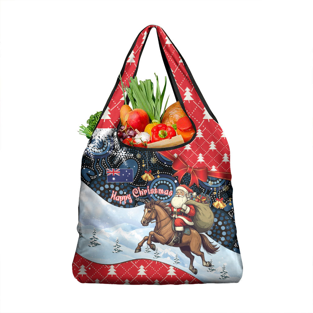 Australia Christmas In July Grocery Bag Santa Horse Racing Aboriginal Dot Art