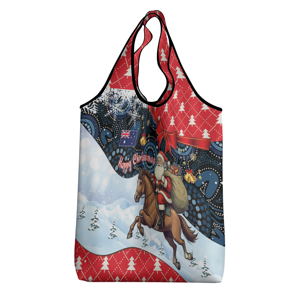 Australia Christmas In July Grocery Bag Santa Horse Racing Aboriginal Dot Art