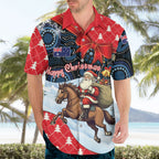 Australia Christmas In July Personalised Hawaiian Shirt Santa Horse Racing Aboriginal Dot Art