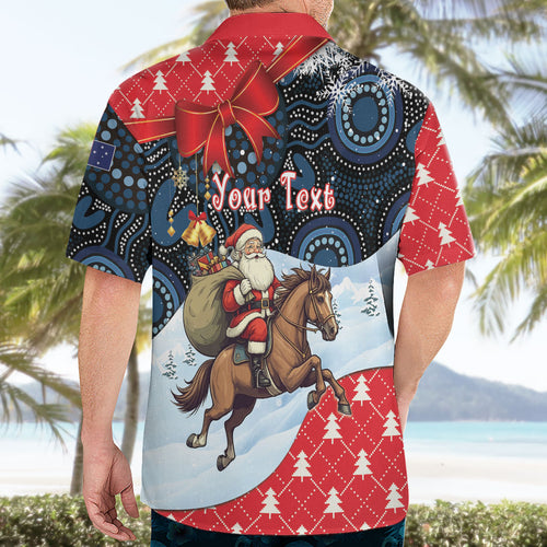Australia Christmas In July Personalised Hawaiian Shirt Santa Horse Racing Aboriginal Dot Art