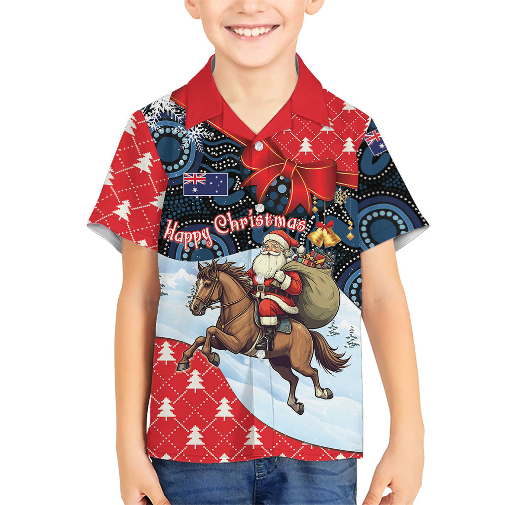Australia Christmas In July Personalised Hawaiian Shirt Santa Horse Racing Aboriginal Dot Art