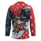 Australia Christmas In July Personalised Hockey Jersey Santa Horse Racing Aboriginal Dot Art