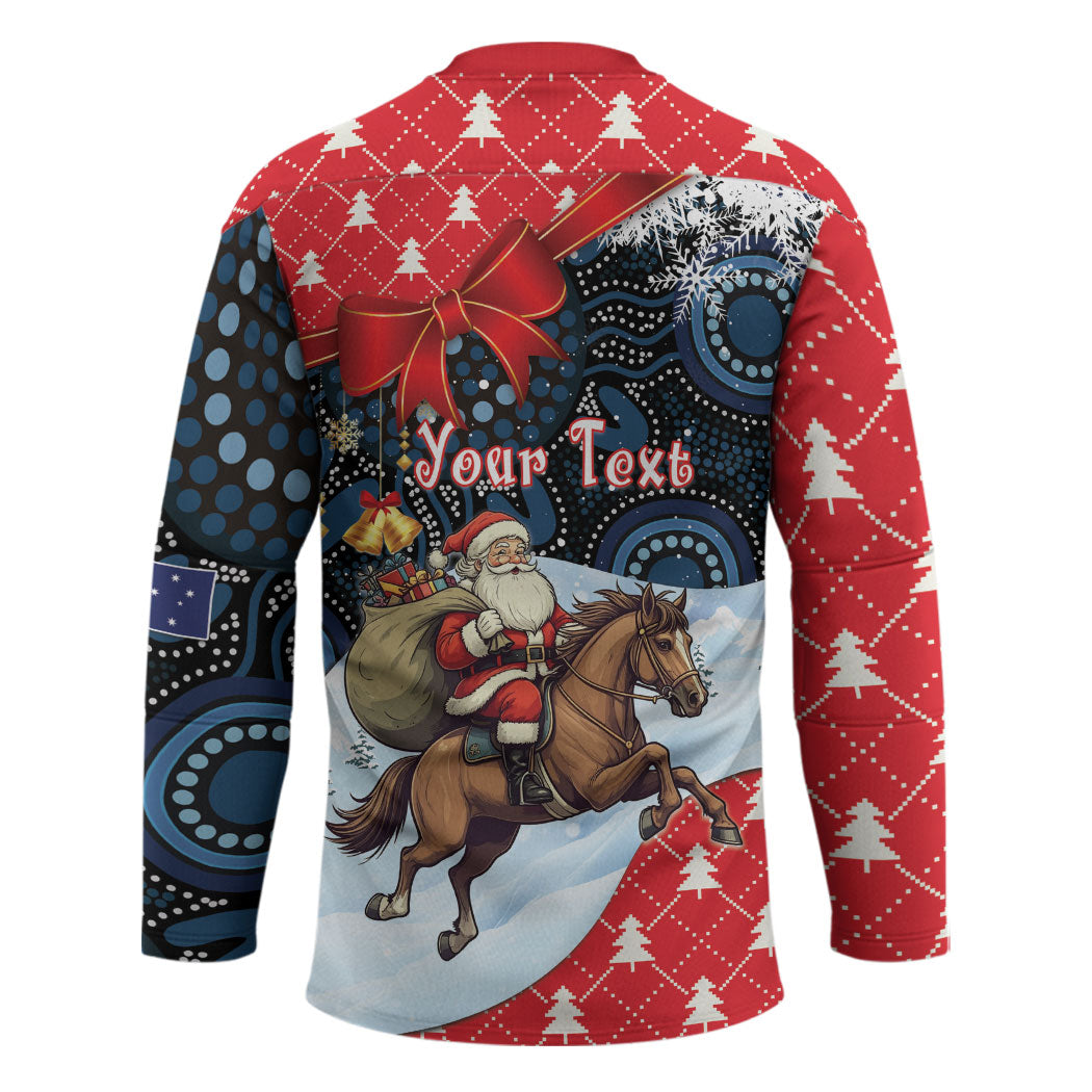 Australia Christmas In July Personalised Hockey Jersey Santa Horse Racing Aboriginal Dot Art