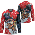 Australia Christmas In July Personalised Hockey Jersey Santa Horse Racing Aboriginal Dot Art