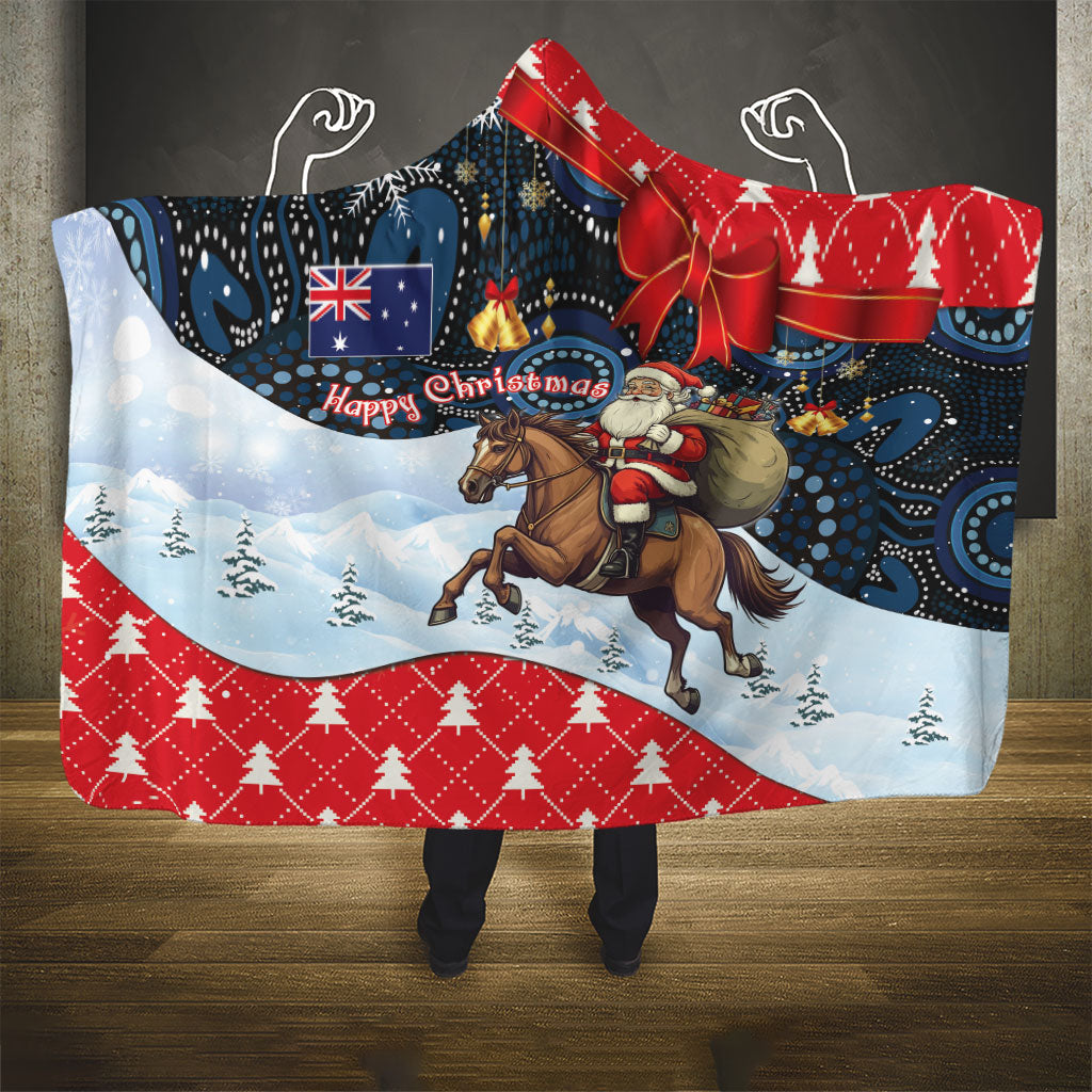 Australia Christmas In July Hooded Blanket Santa Horse Racing Aboriginal Dot Art