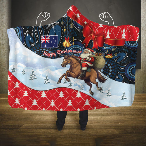 Australia Christmas In July Hooded Blanket Santa Horse Racing Aboriginal Dot Art