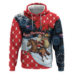 Australia Christmas In July Personalised Hoodie Santa Horse Racing Aboriginal Dot Art