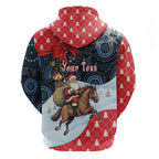 Australia Christmas In July Personalised Hoodie Santa Horse Racing Aboriginal Dot Art