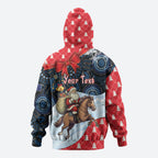 Australia Christmas In July Personalised Hoodie Santa Horse Racing Aboriginal Dot Art