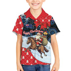 Australia Christmas In July Personalised Kid Hawaiian Shirt Santa Horse Racing Aboriginal Dot Art