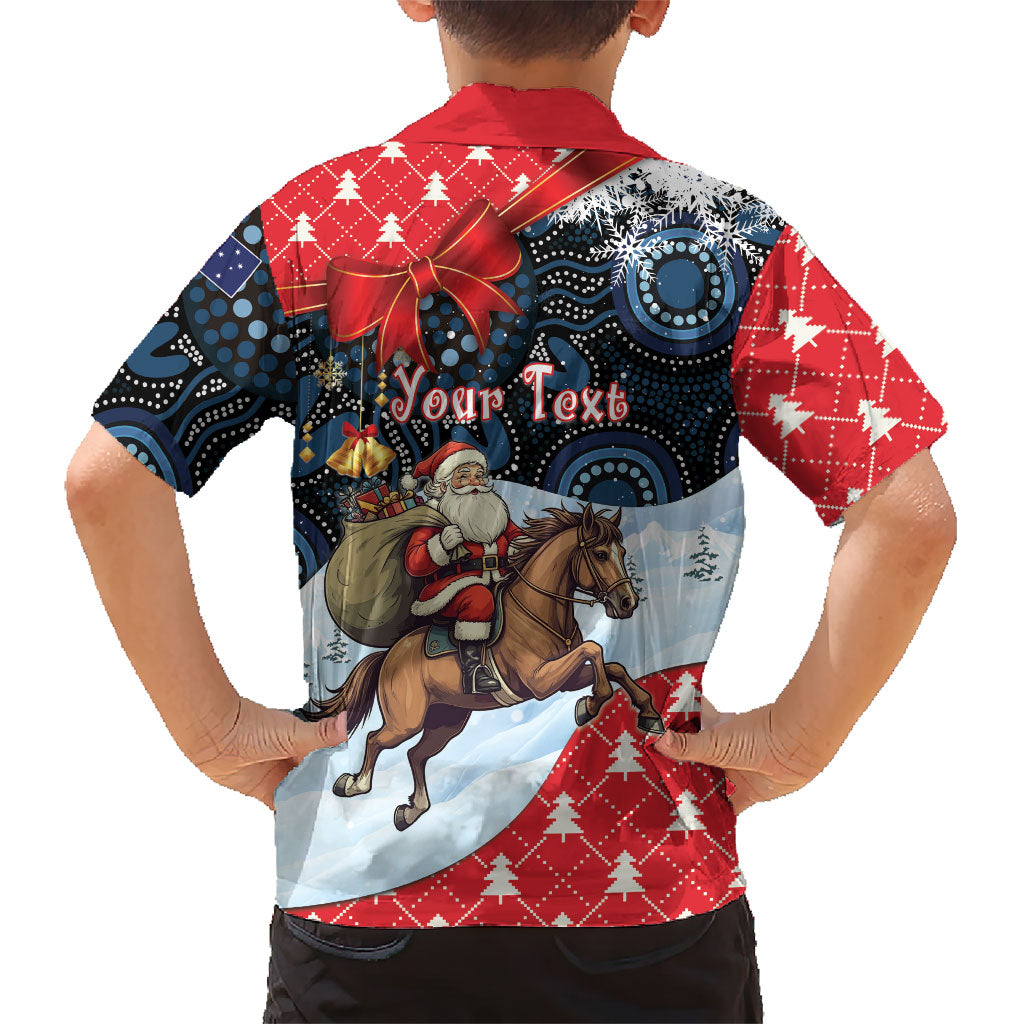 Australia Christmas In July Personalised Kid Hawaiian Shirt Santa Horse Racing Aboriginal Dot Art