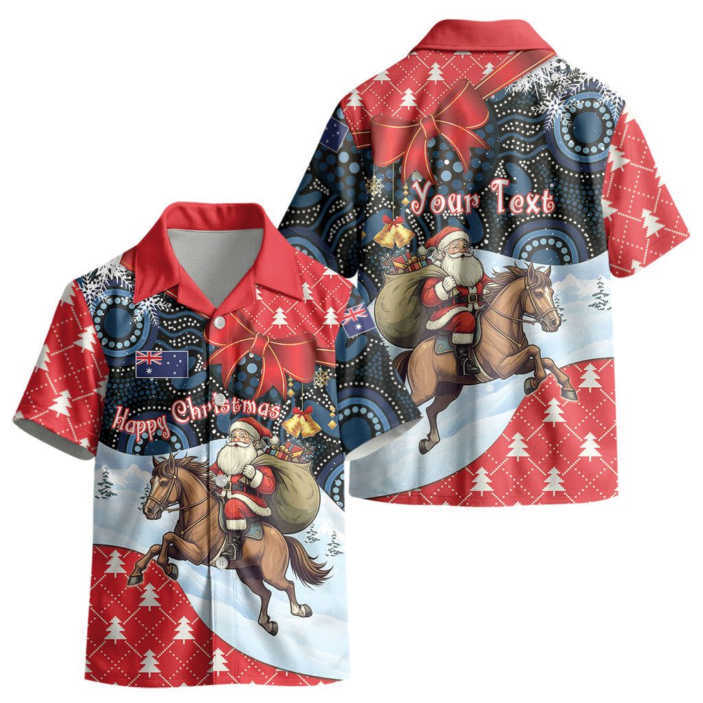 Australia Christmas In July Personalised Kid Hawaiian Shirt Santa Horse Racing Aboriginal Dot Art LT22