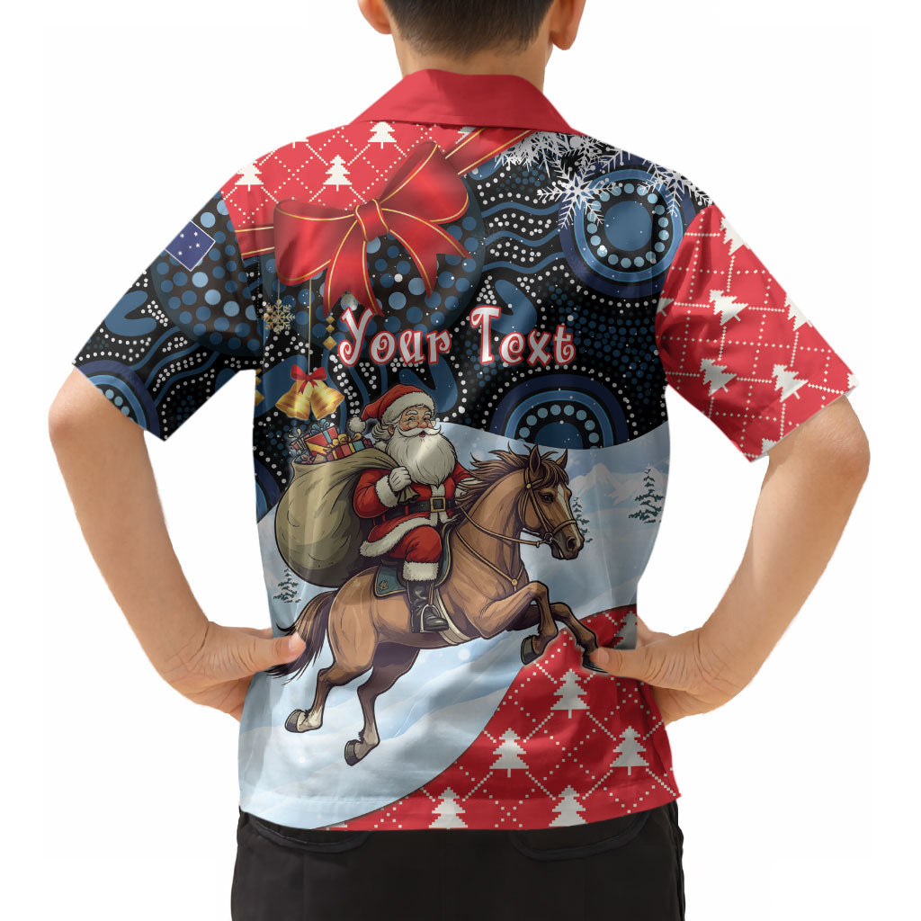 Australia Christmas In July Personalised Kid Hawaiian Shirt Santa Horse Racing Aboriginal Dot Art LT22