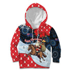 Australia Christmas In July Personalised Kid Hoodie Santa Horse Racing Aboriginal Dot Art